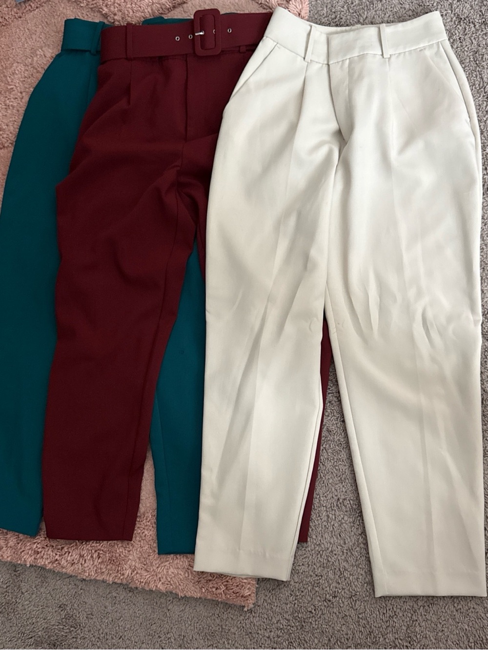 Zara Teal, Burgundy & White Tailored Trousers Trio